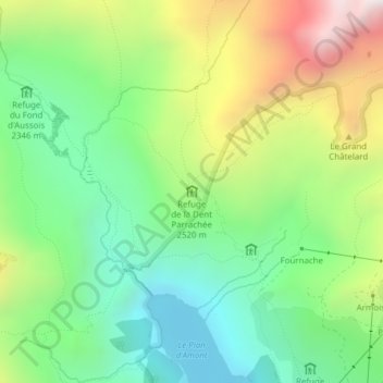 Carte topographique Refuge de la Dent Parrachée, altitude, relief