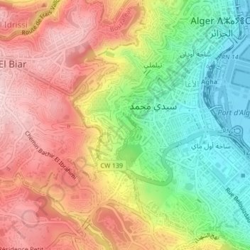 Carte topographique Parc de la liberté, altitude, relief