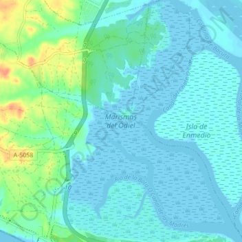 Carte topographique Marismas del Odiel, altitude, relief