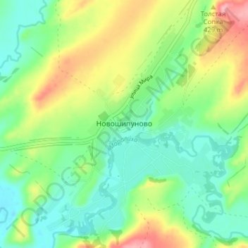 Carte topographique Новошипуново, altitude, relief