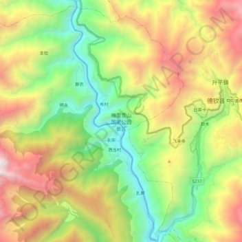 Carte topographique 梅里雪山国家公园景区, altitude, relief