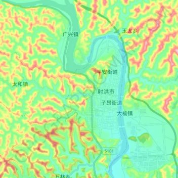 Carte topographique 涪江, altitude, relief