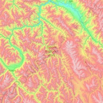 Carte topographique Hemis National Park, altitude, relief