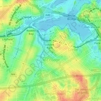 Carte topographique Harold Park, altitude, relief