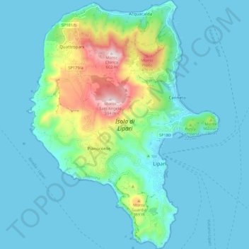 Carte topographique Isola di Lipari, altitude, relief