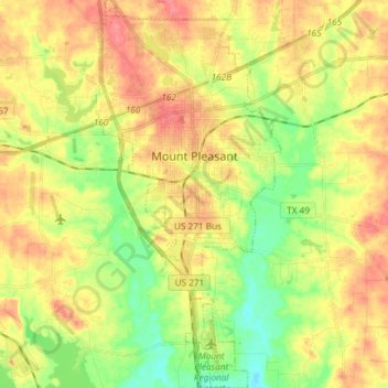 Carte topographique Mount Pleasant, altitude, relief