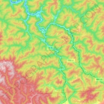 Carte topographique Dry Fork, altitude, relief