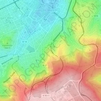 Carte topographique Weißenburgpark, altitude, relief