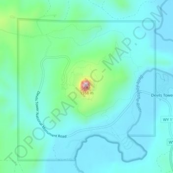 Carte topographique Devils Tower, altitude, relief
