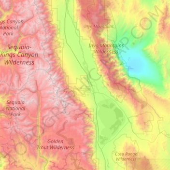 Carte topographique Owens Valley, altitude, relief