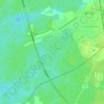 Carte topographique Le Coussin, altitude, relief