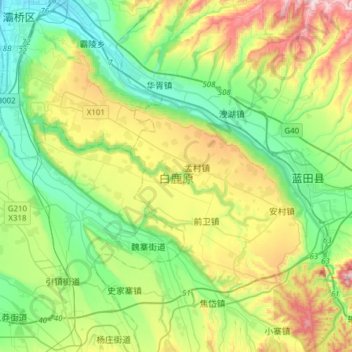 Carte topographique 白鹿原, altitude, relief