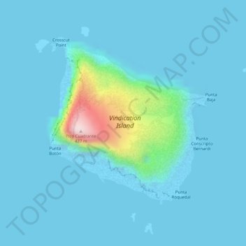 Carte topographique Vindication Island, altitude, relief