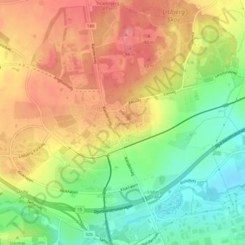 Carte topographique Lisbjerg, altitude, relief