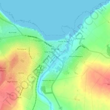 Carte topographique Thurso, altitude, relief
