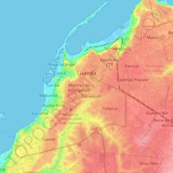 Carte topographique Luanda, altitude, relief