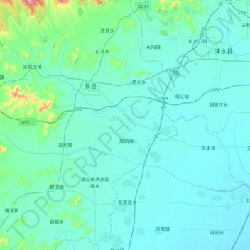Carte topographique 北易水, altitude, relief