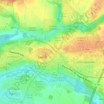 Carte topographique Cours Thoré-Montmorency, altitude, relief