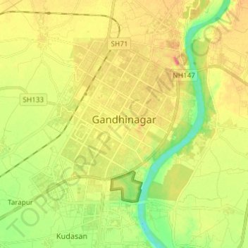 Carte topographique Gandhinagar, altitude, relief