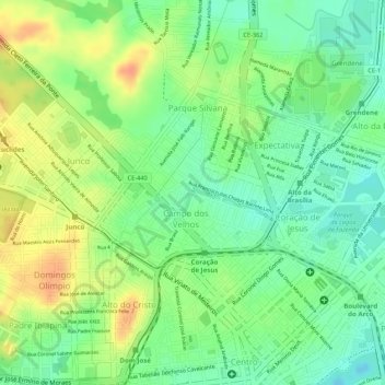 Carte topographique Riacho Pajeú, altitude, relief