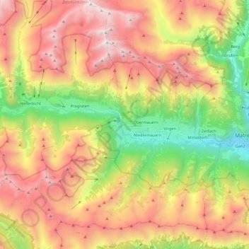 Carte topographique Virgental, altitude, relief