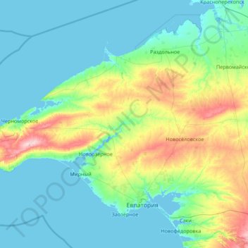 Carte topographique Тарханкутская возвышенность, altitude, relief