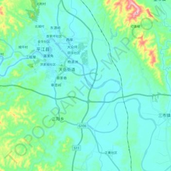 Carte topographique 汨罗江, altitude, relief