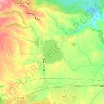 Carte topographique Lake Okaro, altitude, relief