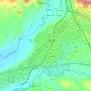 Carte topographique Citadelle de Jaca, altitude, relief