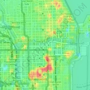 Carte topographique Chicago Riverwalk, altitude, relief