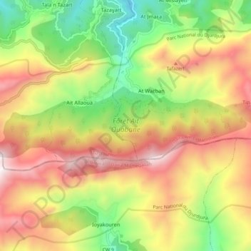 Carte topographique Fôret Ait Ouabane, altitude, relief