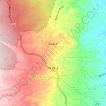 Carte topographique Meru, altitude, relief