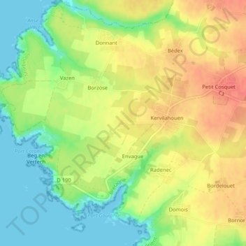 Carte topographique Phare de Goulphar, altitude, relief