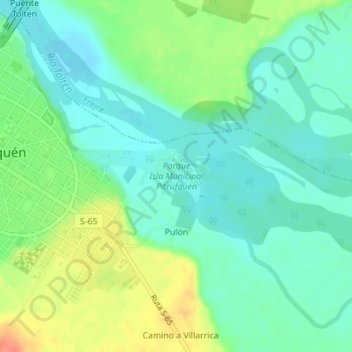 Carte topographique Parque Isla Municipal Pitrufquén, altitude, relief