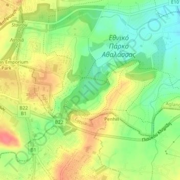 Carte topographique Athalassa Lake, altitude, relief