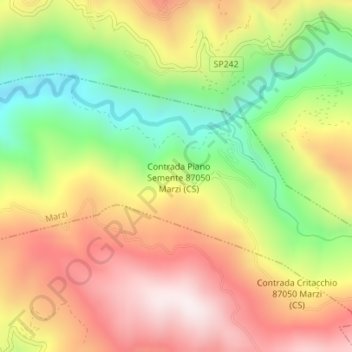 Carte topographique Contrada Piano Semente, altitude, relief
