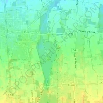 Carte topographique Lac de Bours, altitude, relief