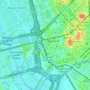 Carte topographique Dealey Plaza, altitude, relief