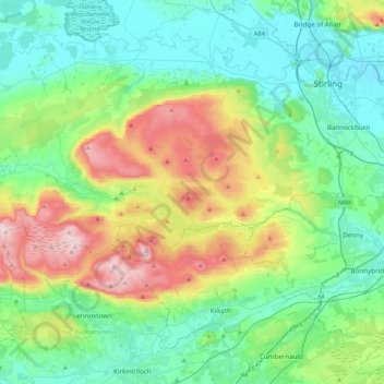 Carte topographique Campsie Fells, altitude, relief