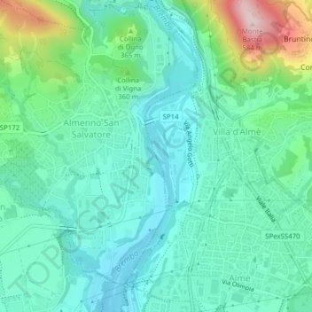 Carte topographique Fiume Brembo, altitude, relief