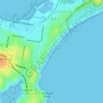 Carte topographique Elouera Beach, altitude, relief