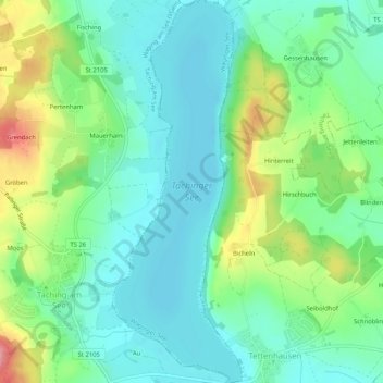 Carte topographique Tachinger See, altitude, relief