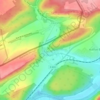 Carte topographique Château de Hierges, altitude, relief