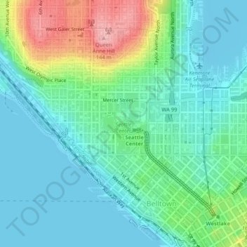Carte topographique Seattle Center, altitude, relief