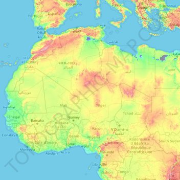 Carte Topographique サハラ砂漠 Altitude Relief