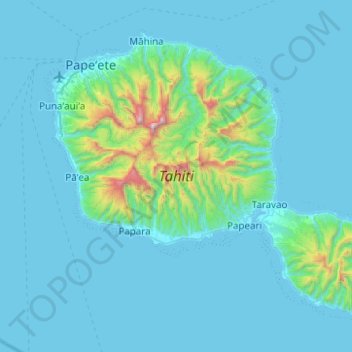 Carte topographique Tahiti, altitude, relief