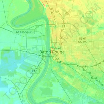 Baton Rouge Elevation Map Carte Topographique Baton Rouge, Altitude, Relief