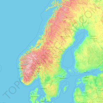Carte topographique Suède, altitude, relief