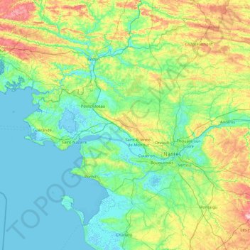 Carte topographique Loire-Atlantique, altitude, relief