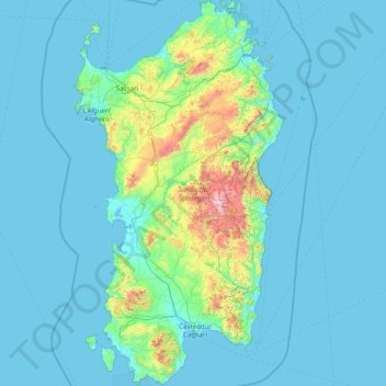 Carte topographique Sardaigne, altitude, relief